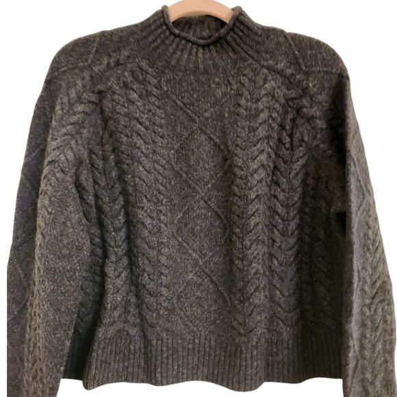 NWT J. Crew Cropped Cable-Knit Rollneck Sweater Supersoft Yarn Dark Gray XS - Picture 6 of 9